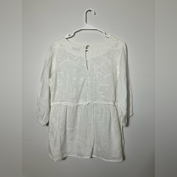 alessia pacini Made In Italy Linen Blouse Sz Small‎ White Embroidered 3/4 Sleeve - Picture 6 of 9